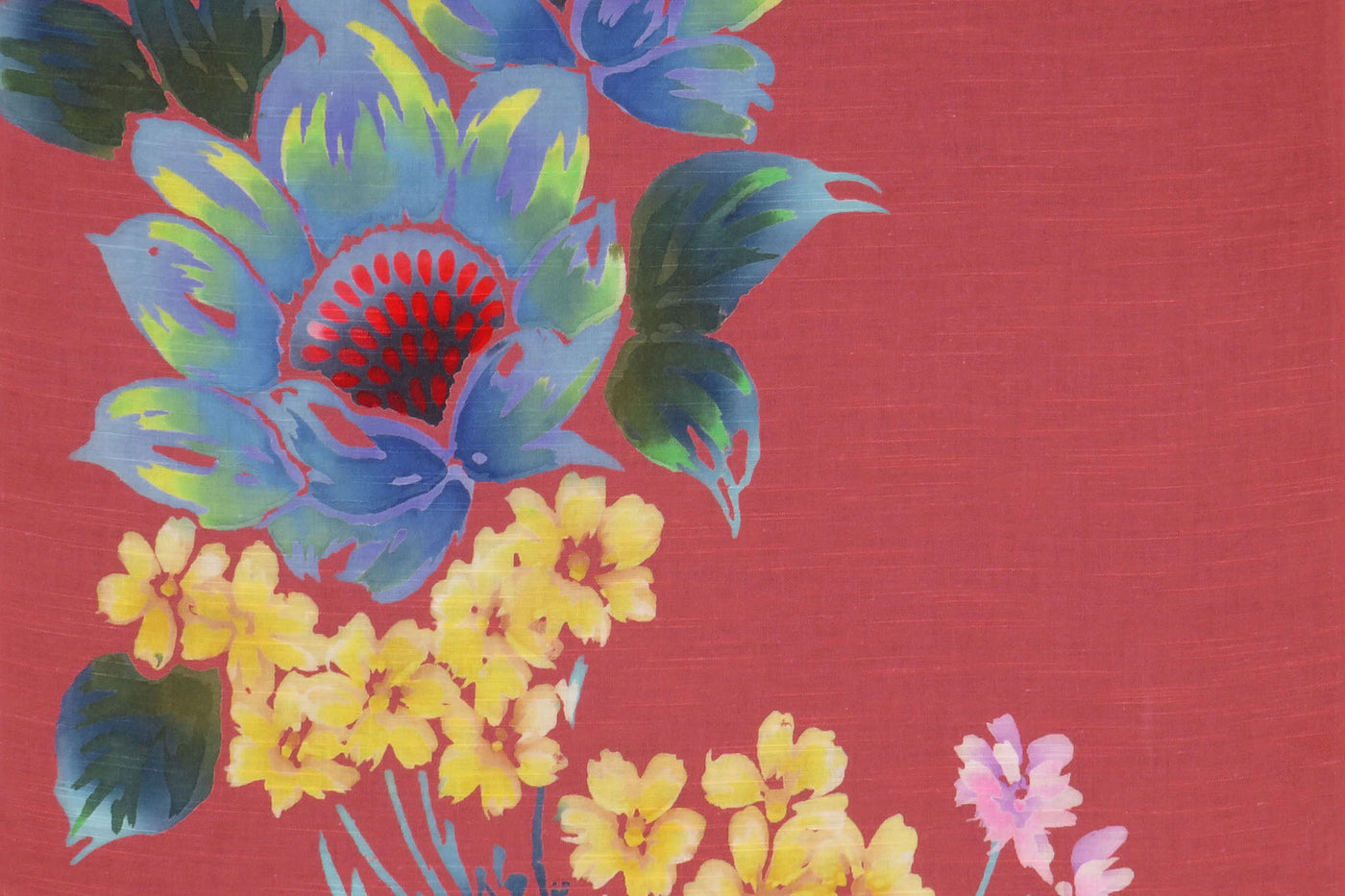 Lush hand-dyed flowers on vintage Japanese yukata cotton