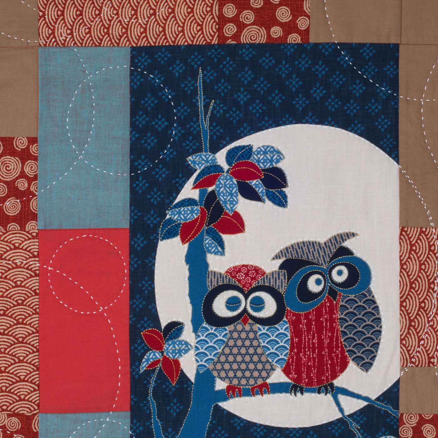 Detail of Lucky Owls, a quilt by Patricia Belyea