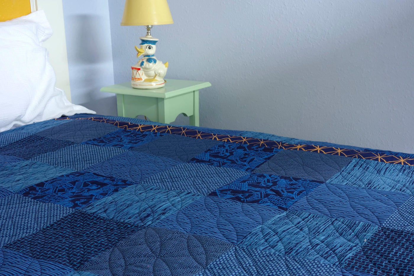 Indiglow, a king-sized quilt by Patricia Belyea made with Japanese yukata cottons