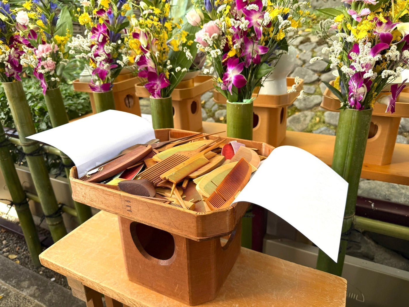 Kushi Matsuri | Used combs awaiting burial at Yasui Konpira-gu in Kyoto | September 2025